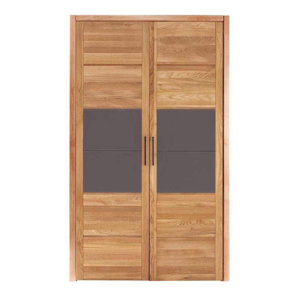 Massiver Schlafzimmerschrank aus Wildeiche Holz geölt Glas Anthrazit