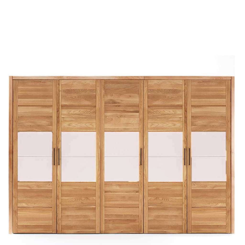 Schlafzimmerschrank massiv aus Wildeiche & Glas 5 Drehtüren