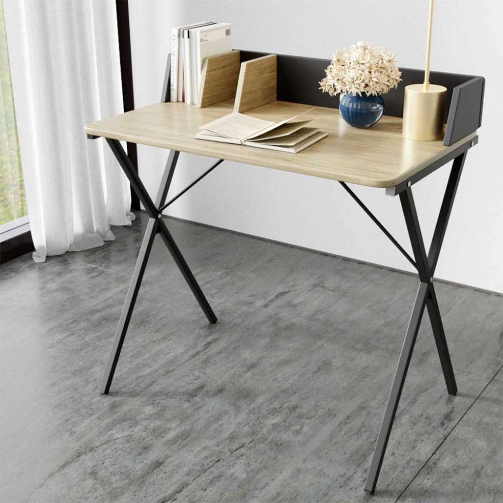 Skandi Stil Schreibtisch mit X Gestell Kabeldurchlass