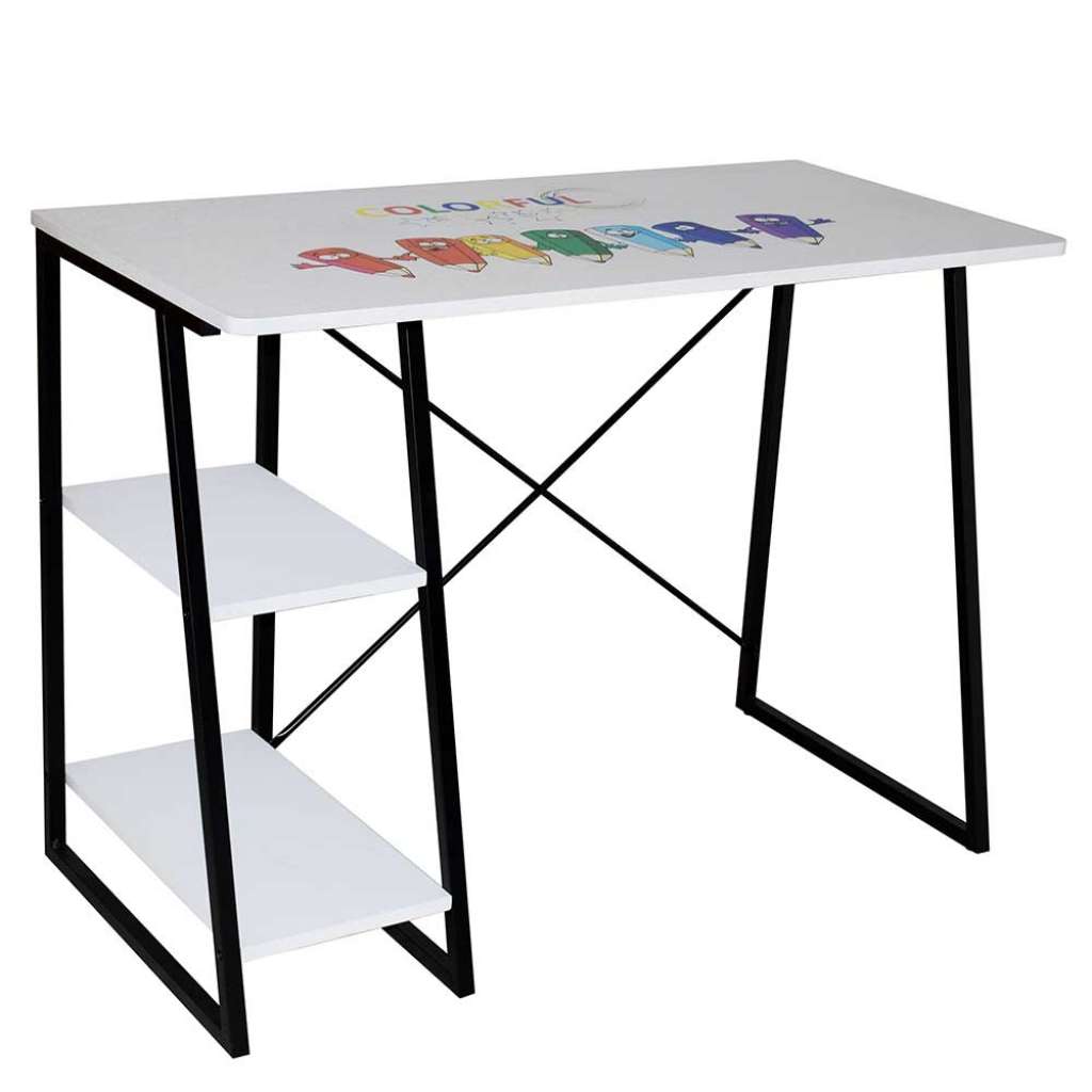 Teenager Schreibtisch 120 cm breit Weiß und Bunt