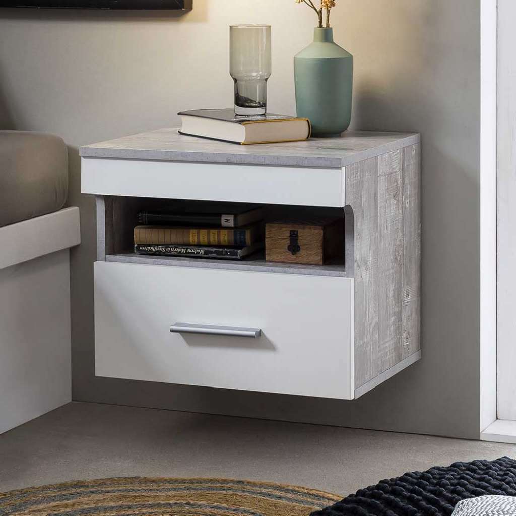 Hängende Nachtkonsole in Beton Optik Grau Weiß