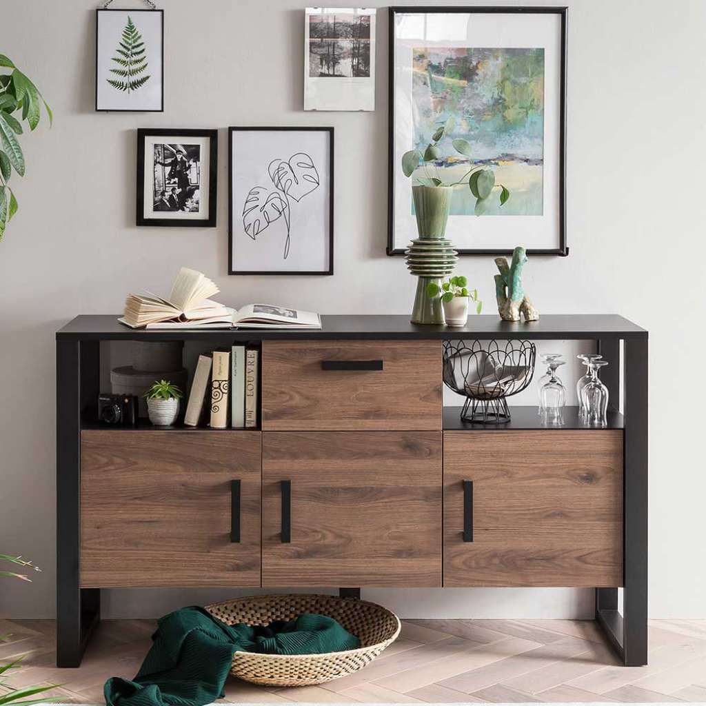 Esszimmersideboard in Nussbaum Holzoptik Schwarz