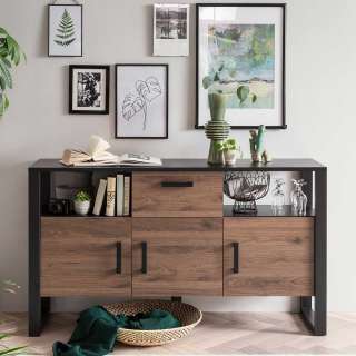 Esszimmersideboard in Nussbaum Holzoptik Schwarz