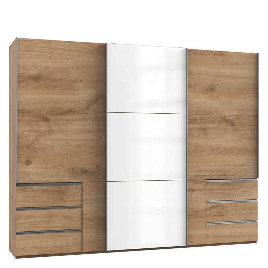 300 cm Kleiderschrank mit 3 Schiebetüren sechs Schubladen