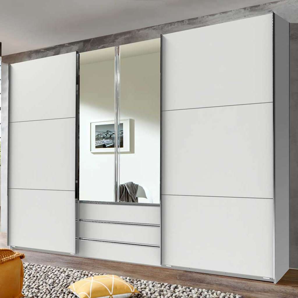 Kleiderschrank Schiebetüren Weiß-Spiegel 300x216 cm