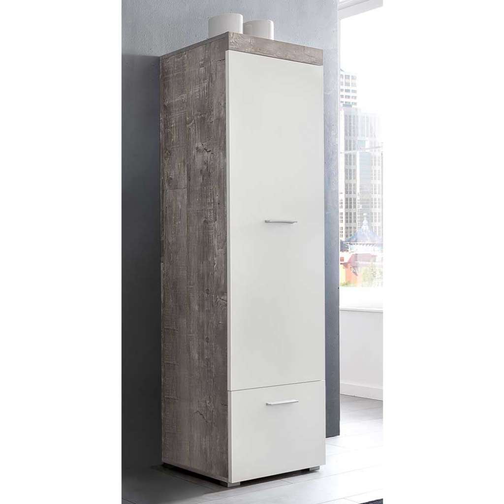 Moderner Wohnzimmer Schrank in Weiß & Beton Grau 50 cm breit