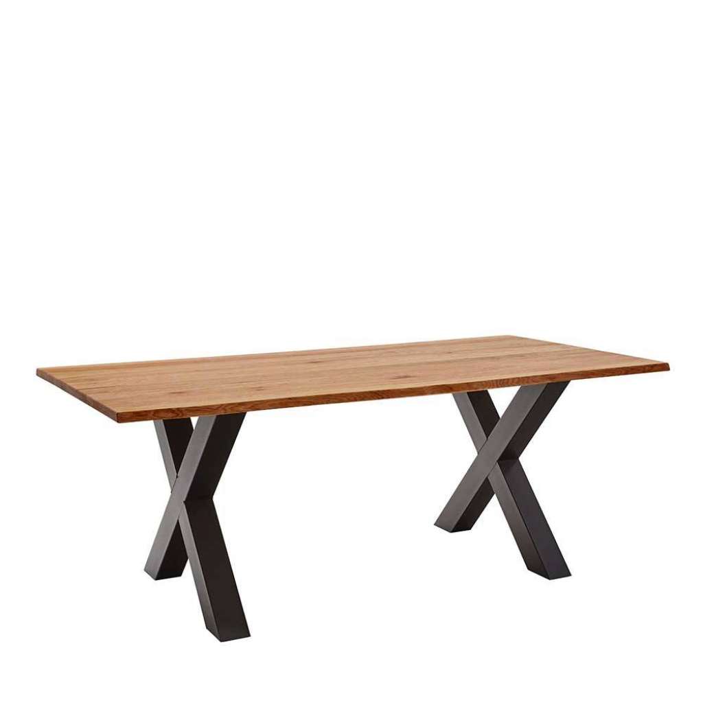 Holztischmassiv aus Zerreiche & Metall X Gestell