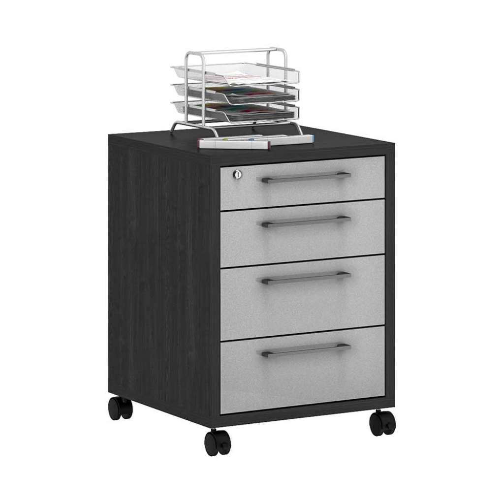 Bürorollcontainer oben abschließbar Eiche Grau & Hellgrau Hochglanz