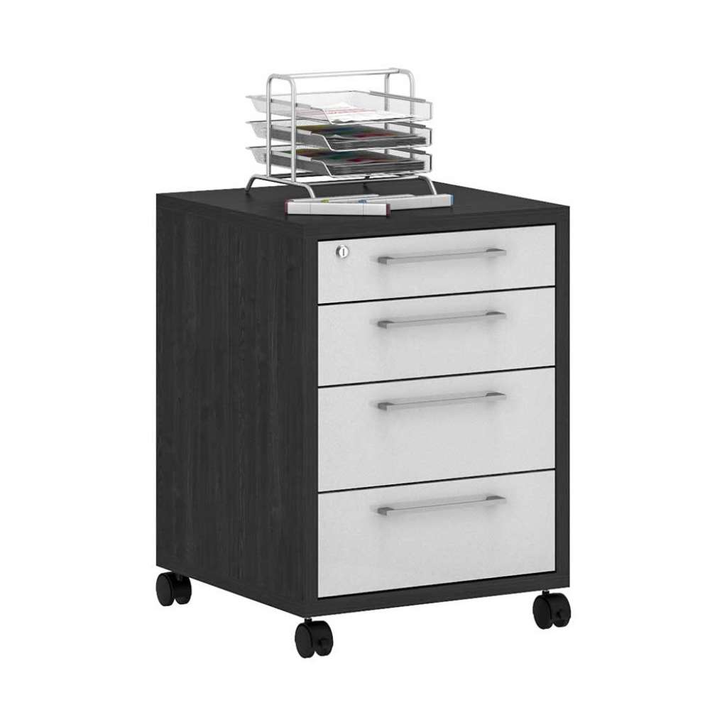 Bürocontainer mit Rollen Hochglanz Front vier Schubladen