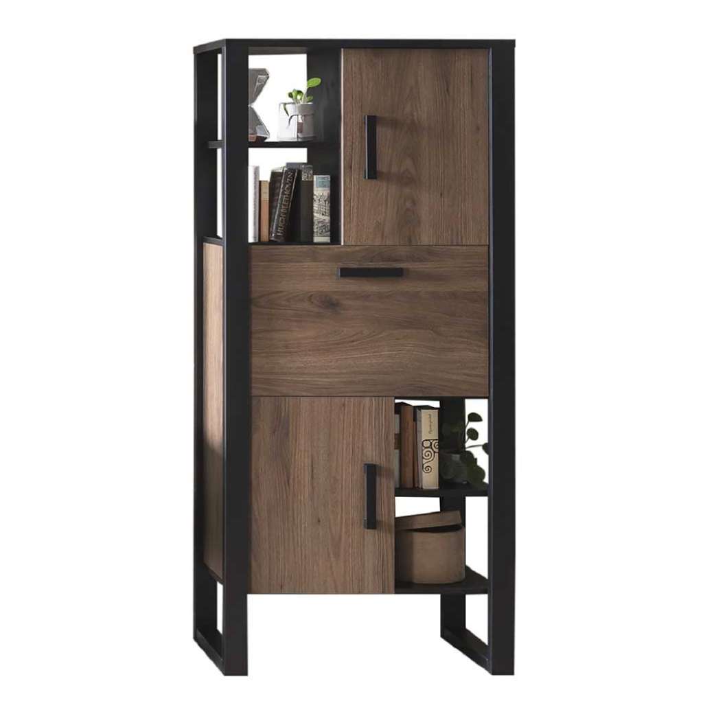 Esszimmerschrank 2 Türen und offene Fächer Holzoptik Nussbaum