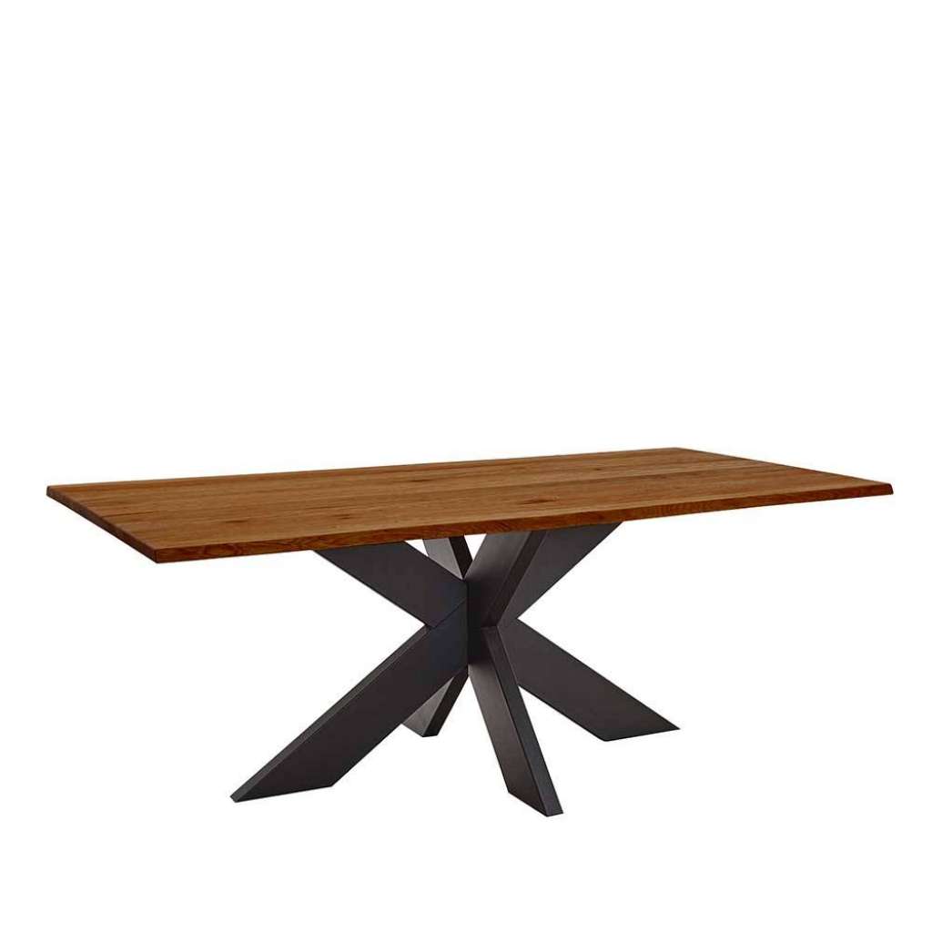 Holztisch massiv Zerreiche braun geölt Metall Spider Gestell