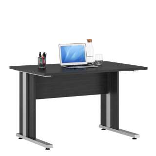Moderner Schreibtisch in Eiche Grau & Alufarben Kabeldurchlass