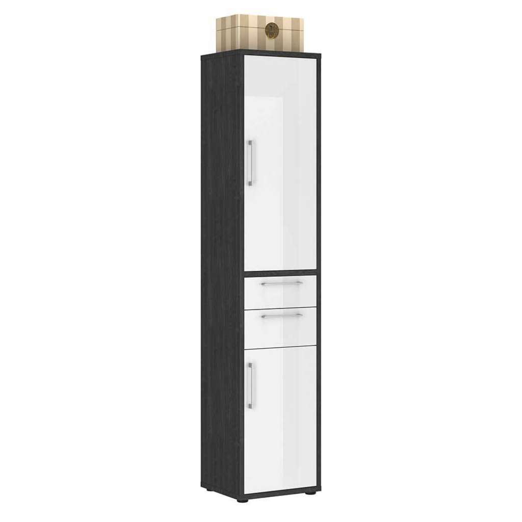 Aktenschrank mit Schubladen in Weiß Hochglanz Eiche Grau