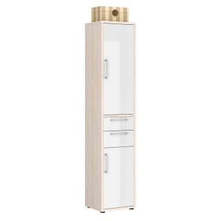 Aktenordnerschrank in Holz White Wash Optik Weiß Hochglanz Front