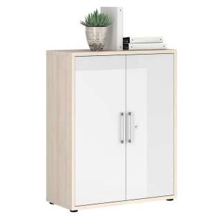 Officeschrank abschließbar in Weiß Hochglanz Holz White Wash