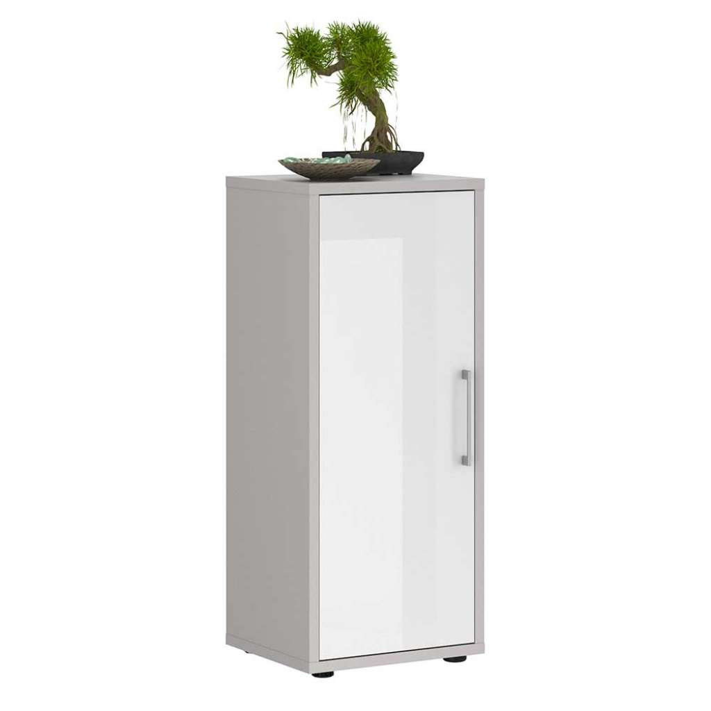 Kleiner Ordnerschrank in Weiß Hochglanz Platingrau