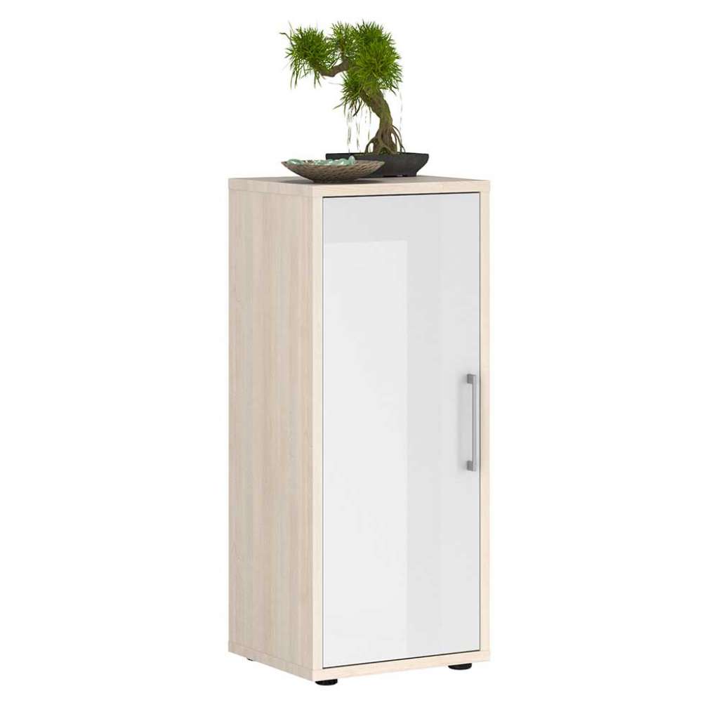 Aktenschrank 1türig in Weiß Hochglanz Holz White Wash