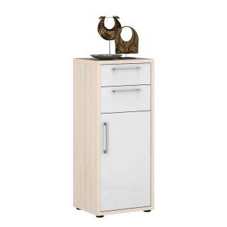 Officeschrank klein in Holz White Wash Optik Hochglanz Weiß