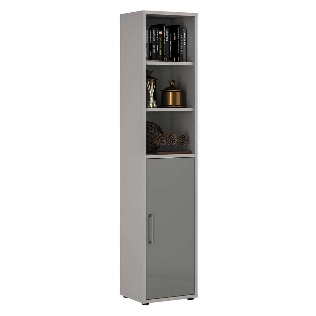 Aktenschrank 6 Ordnerhöhen in Grau Hochglanz Front