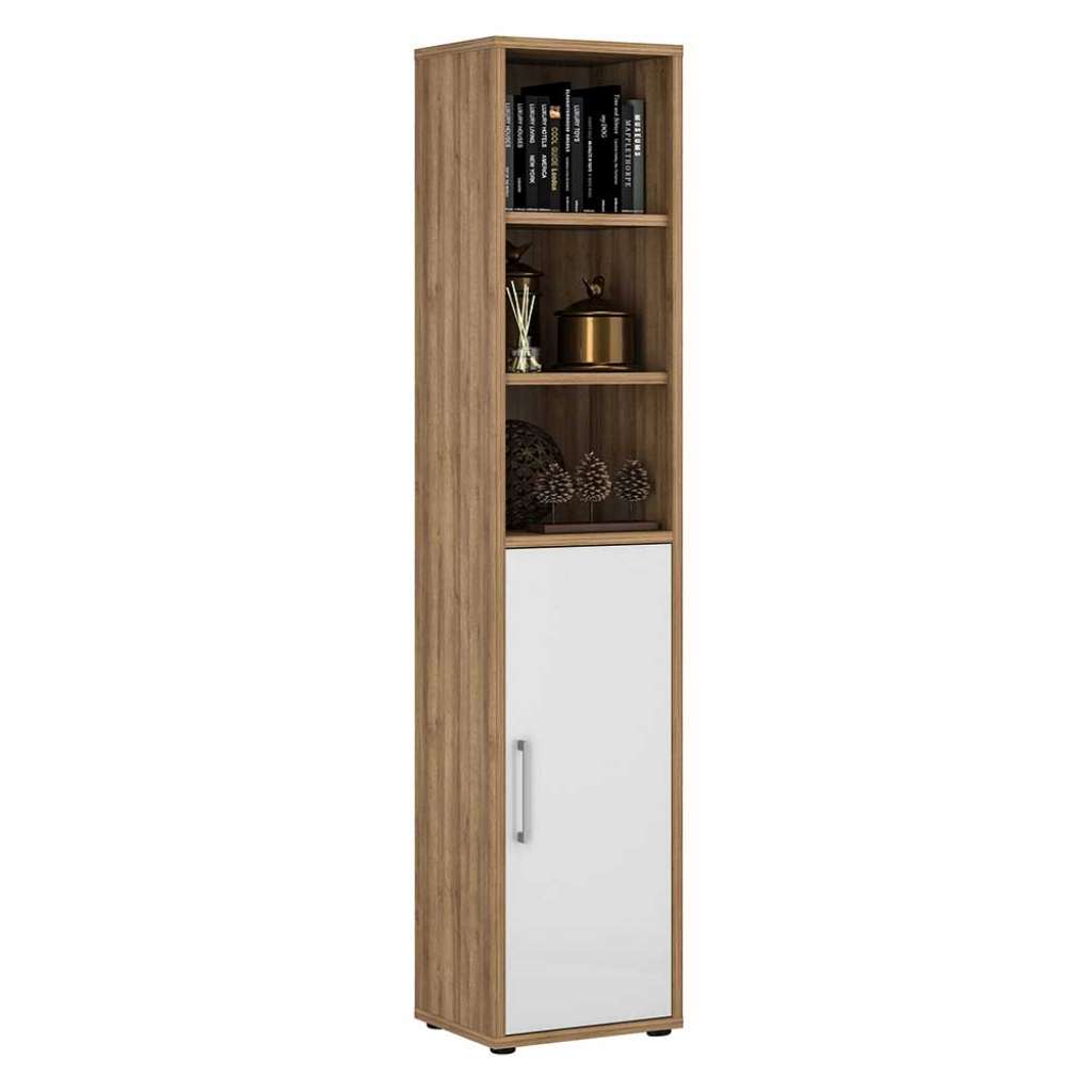 Büroschrank mit Regal in Eichefarben Hochglanz Weiß