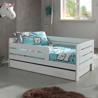 Weißes Kinderbett mit Rausfallschutz Liegefläche 70x140