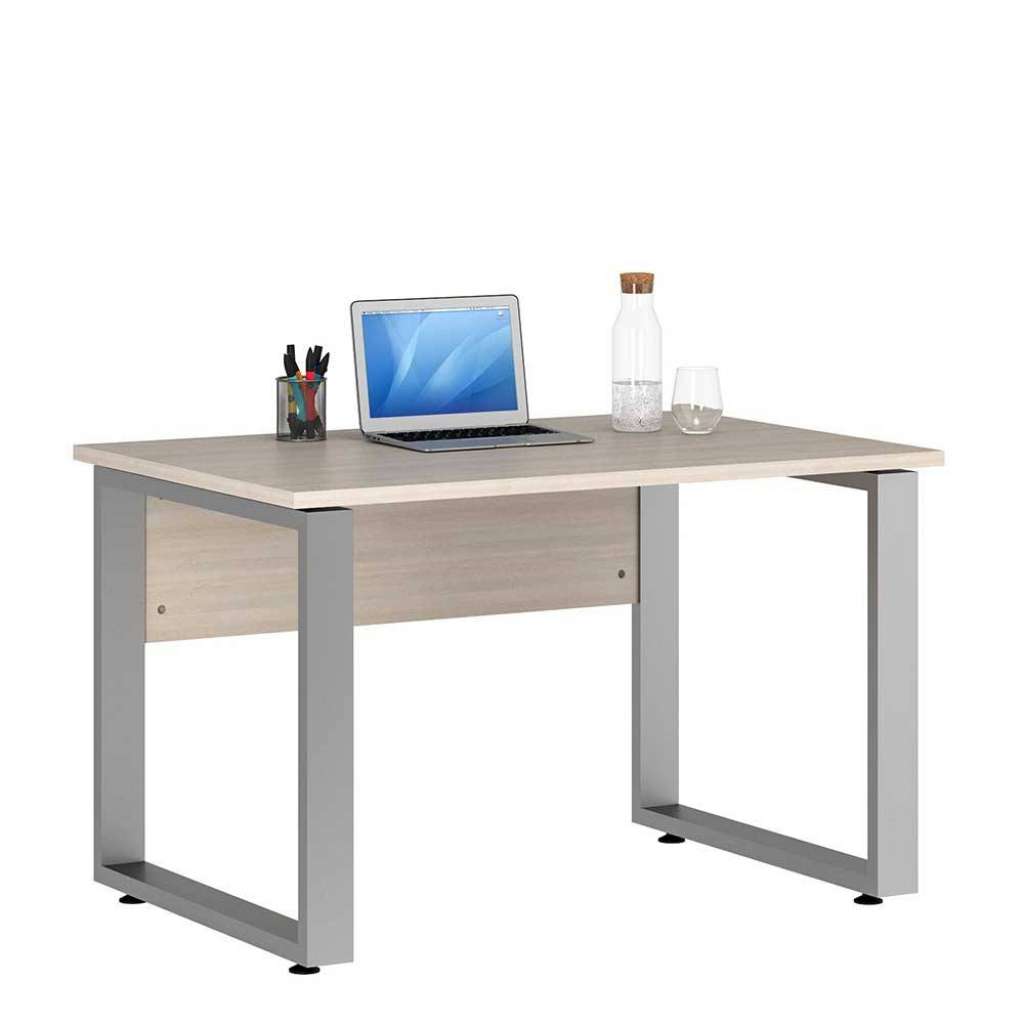 Bürotisch mit Metallgestell in Holz White Wash Alufarben