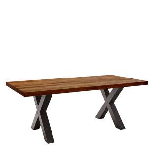 Tisch X-Gestell Schwarz mit Massivholzplatte Zerreiche