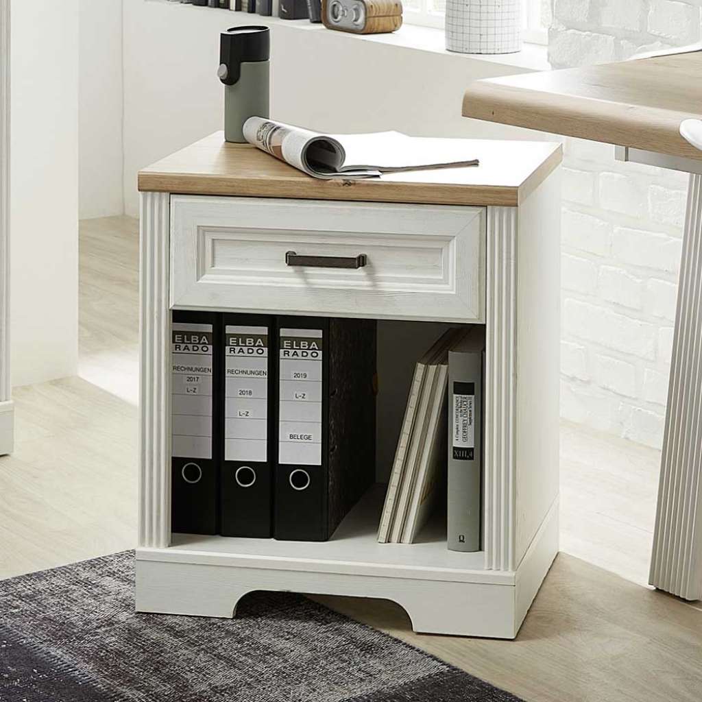 Schreibtischcontainer in Weiß & Eichefarben 1 Schublade 1 Aktenfach