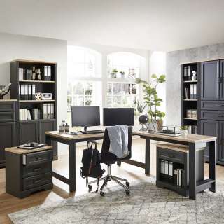 Büromöbel Set mit Schreibtisch in Winkelform 2 Rollcontainer (dreiteilig)