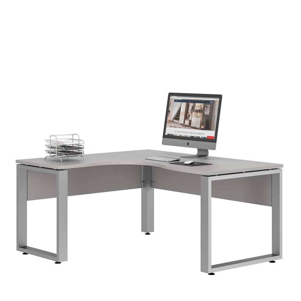 Winkel Büroschreibtisch in Platingrau Metall Bügelgestell