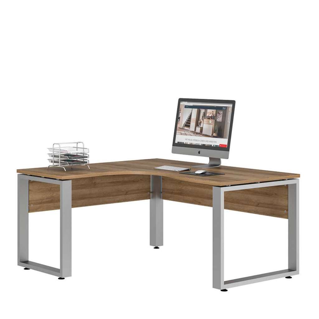 Ergonomischer Bürotisch mit Tischplatte in Winkelform Knieraumblende