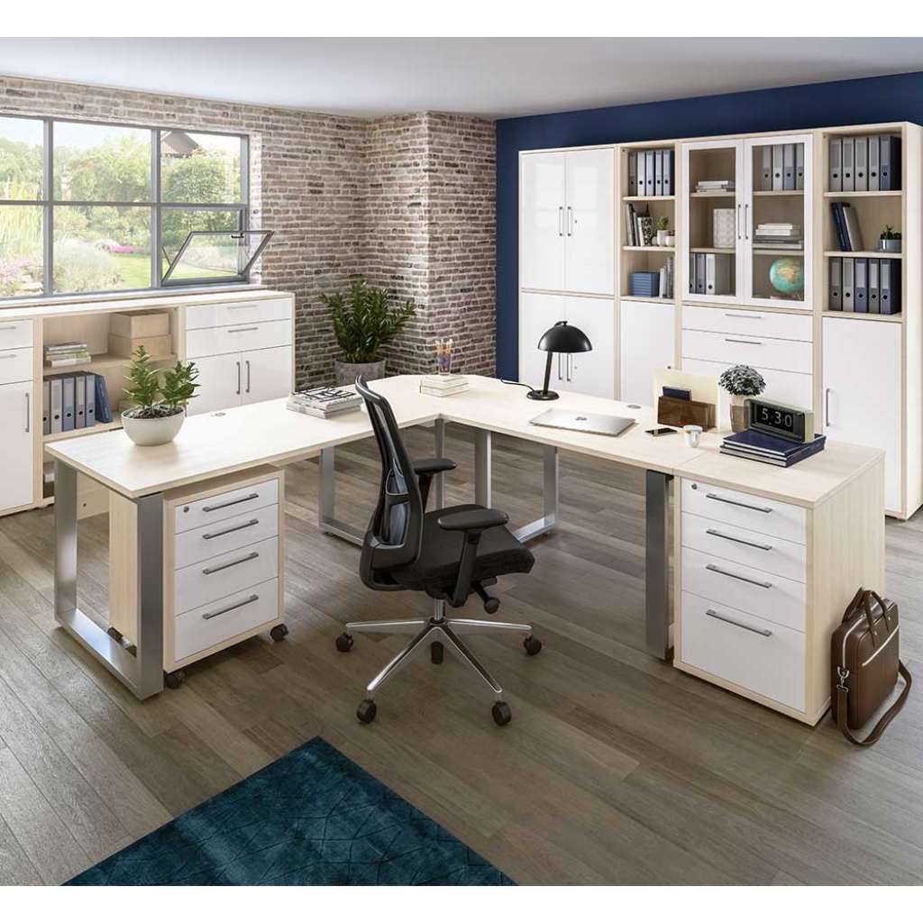 Büroschreibtisch mit Containern Tischplatte in Winkelform 250 cm breit (dreiteilig)