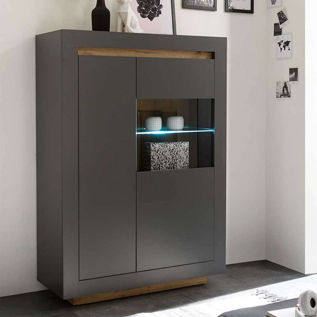Highboard mit Glastür rechts in Anthrazit Wildeichefarben