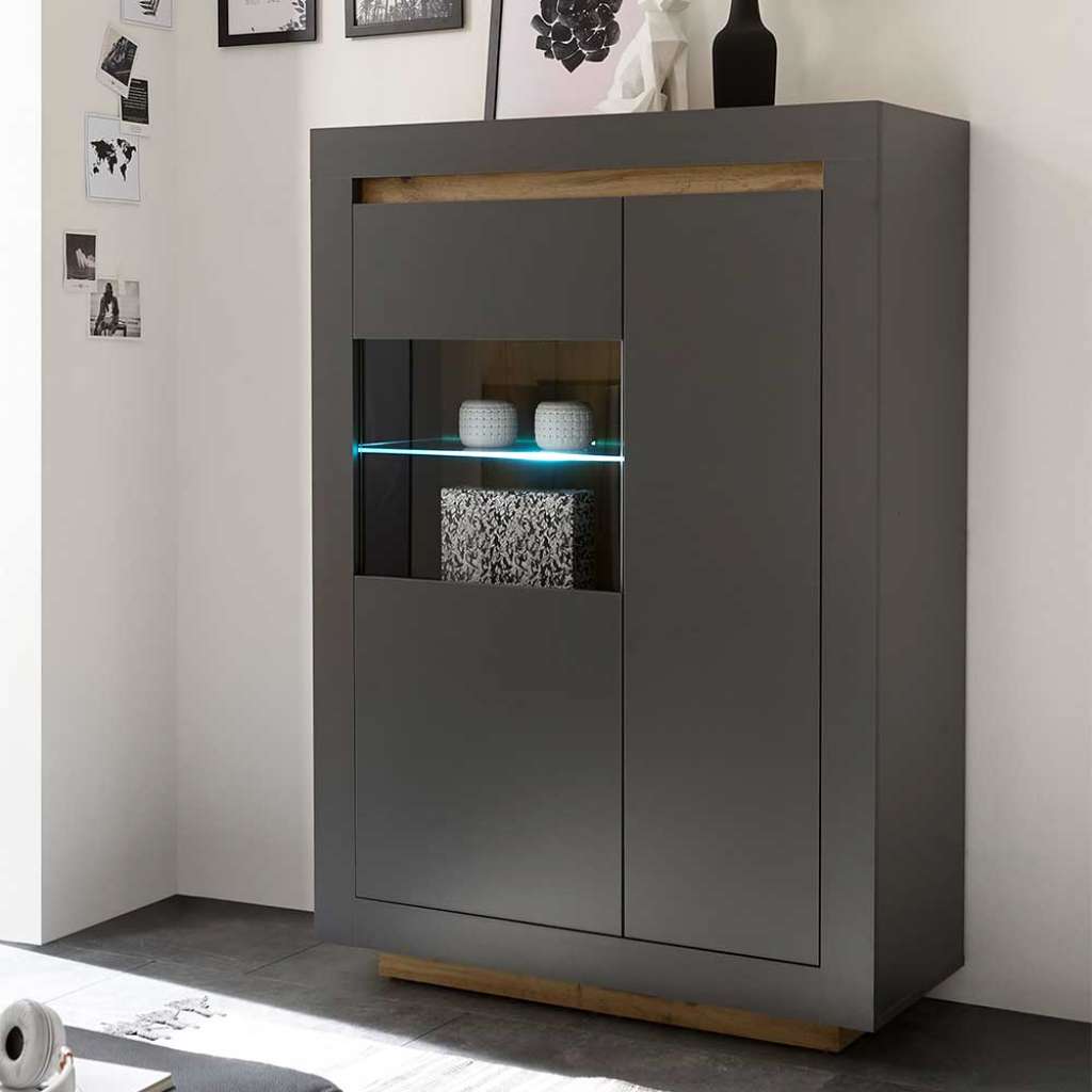 Highboard mit Glastür links in Anthrazit Wildeichefarben