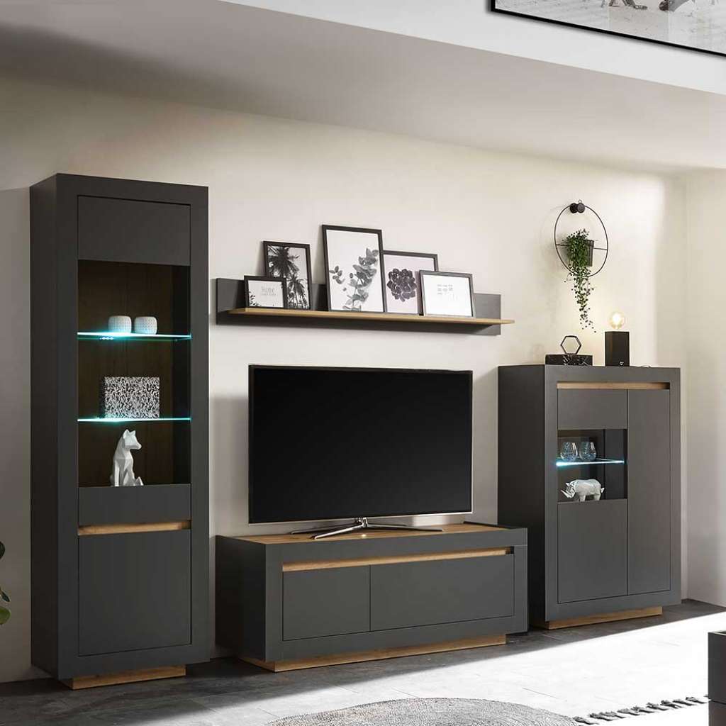 Wohnzimmeranbauwand modern 206 cm hoch melaminbeschichtet (vierteilig)