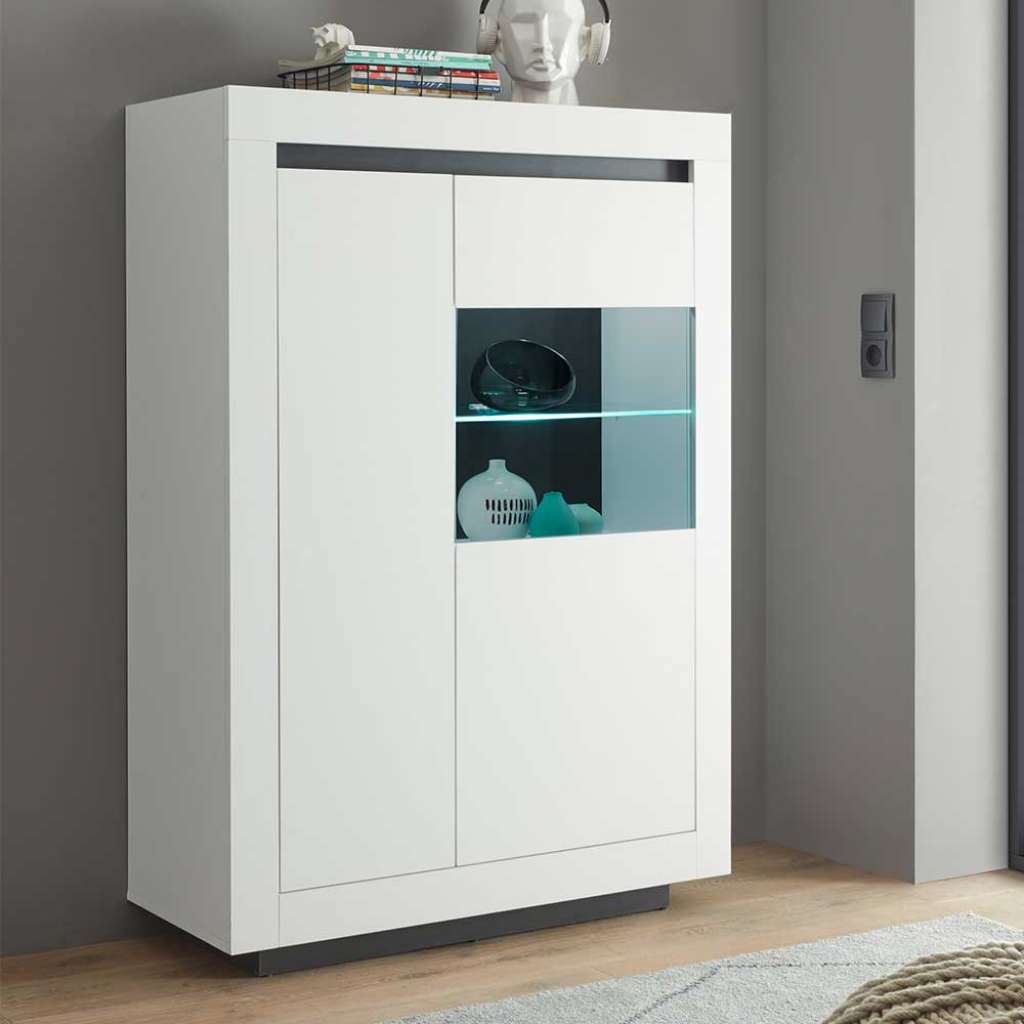 Highboard in Weiß in modernem Design Glastür rechts