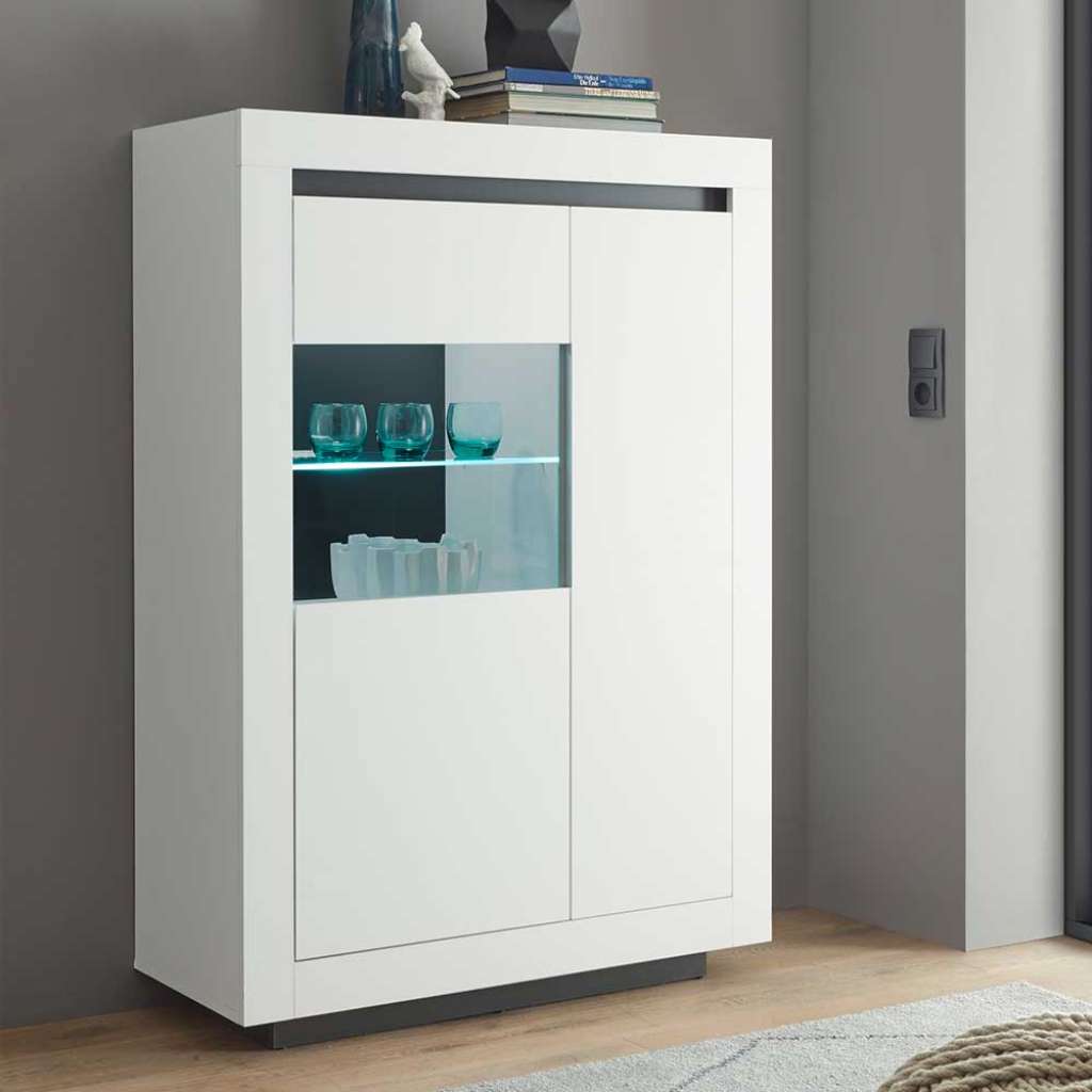 Weißes Highboard in modernem Design Glastür links
