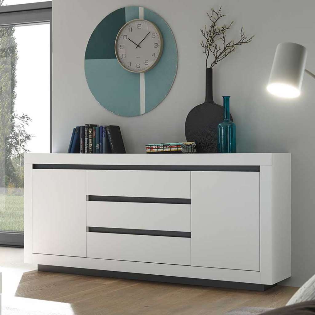 Wohnzimmer Sideboard mit drei Schubladen Weiß & Anthrazit
