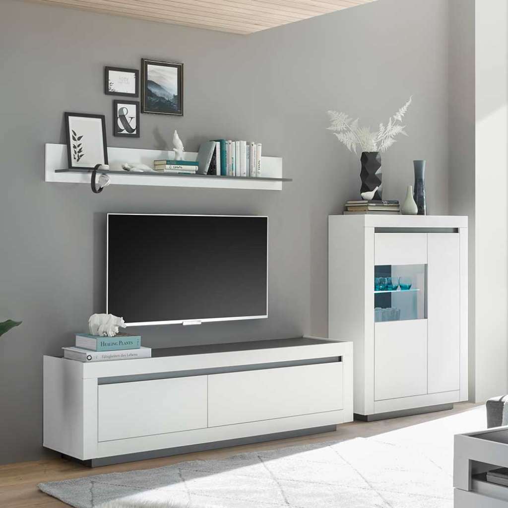 Anbauwand melaminbeschichtet Weiß & Anthrazit (dreiteilig)