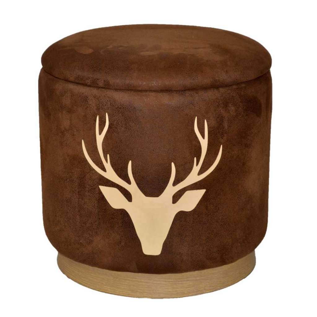 Country Polsterhocker mit Hirsch Motiv Microfaser