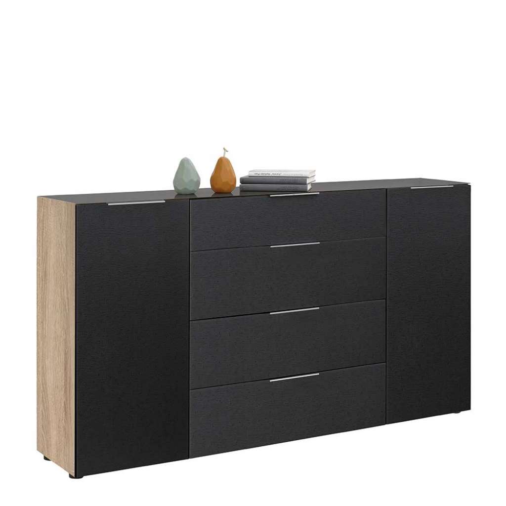 Wohnzimmer Kommode modern in Anthrazit glasbeschichtet Sonoma-Eiche