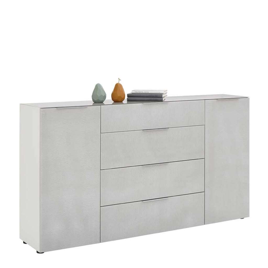 Modernes Sidebord in Weiß Beigegrau Glasfront