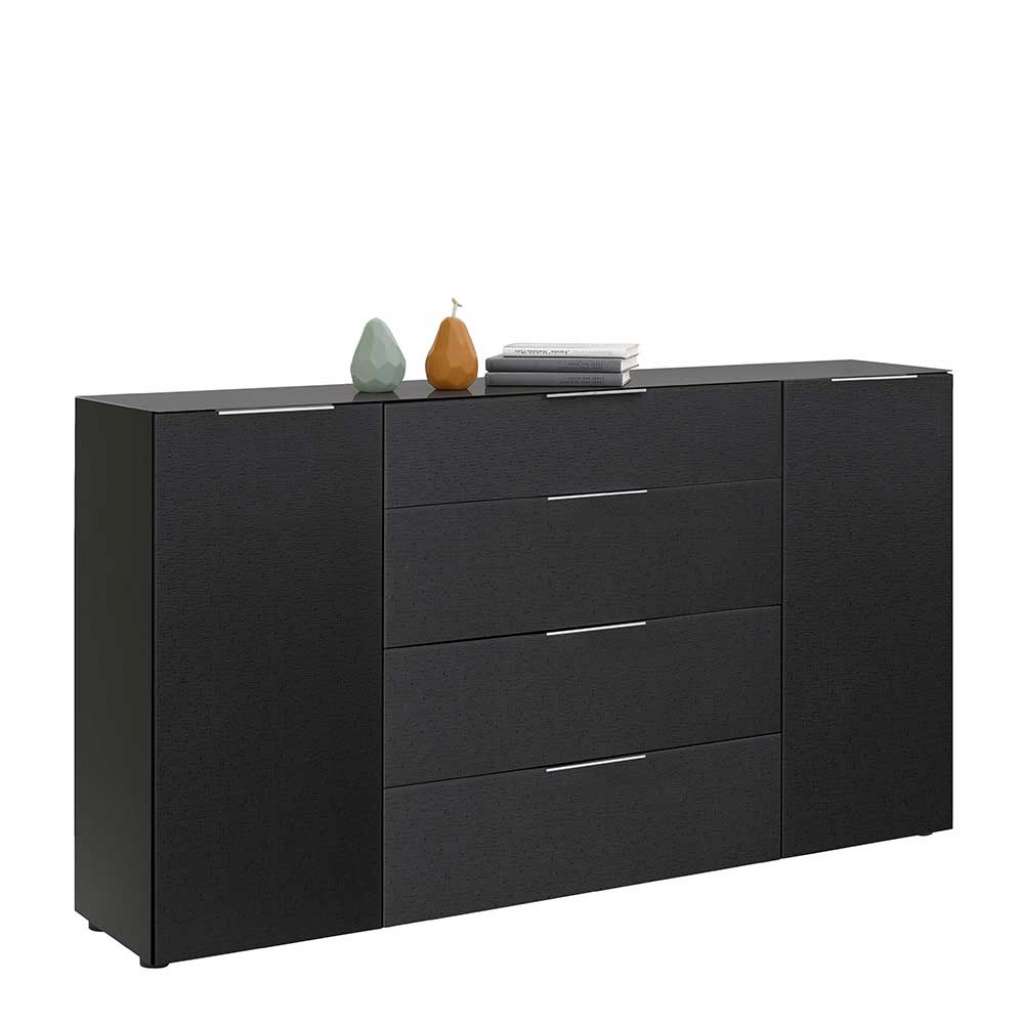Sideboard Anthrazit mit vier Schubladen & zwei Türen Front glasbeschichtet