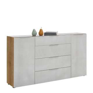 Esszimmersideboard in Eichefarben Beigegrau glasbeschichtet