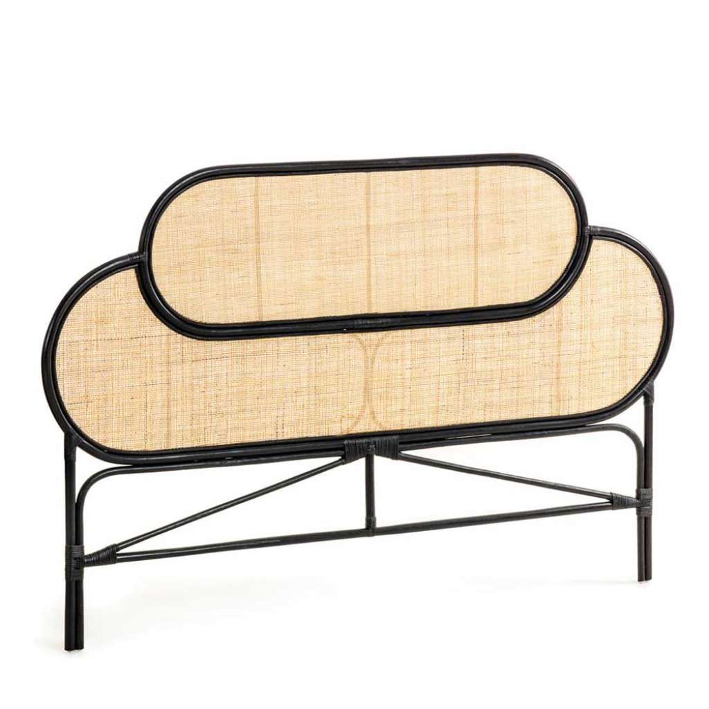 Einzelnes Kopfteil in Beige & Schwarz Rattan Geflecht