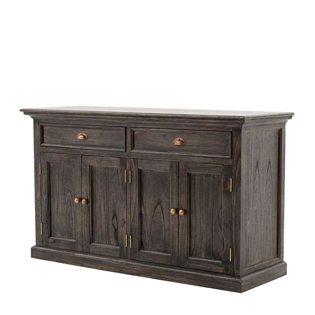 Sideboard Kolonialstil in Holz Black Wash zwei Schubladen & vier Türen