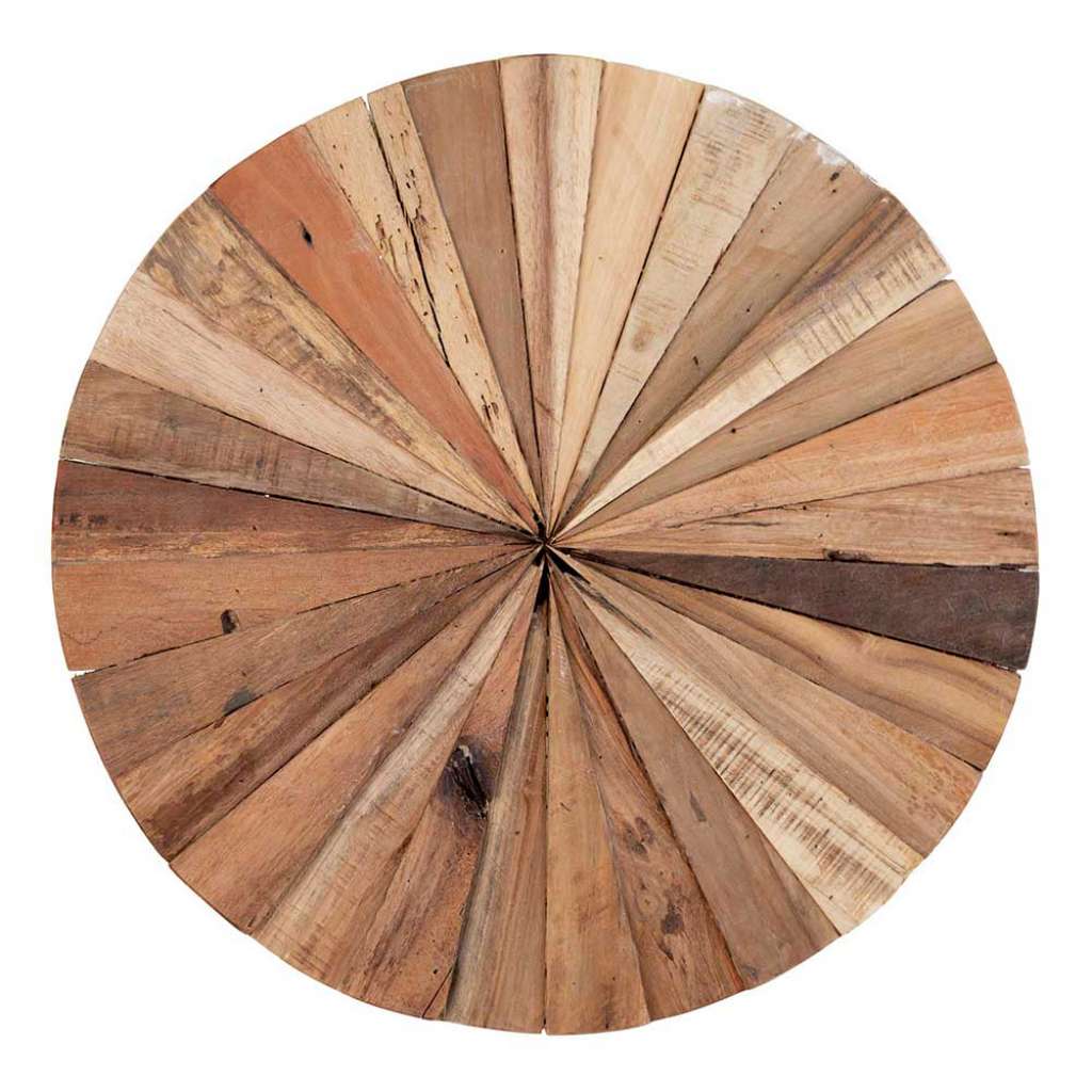 Holz Wandbild rund in Teakfarben 60 cm hoch