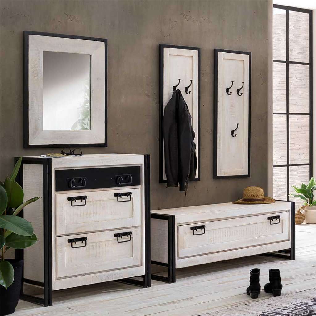 Industrial Garderobenmöbel in Weiß Schwarz (fünfteilig)