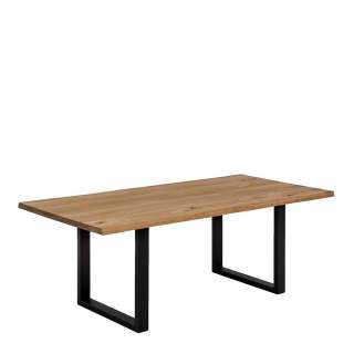 Echtholztisch aus Wildeiche Massivholz Metall Bügelgestell