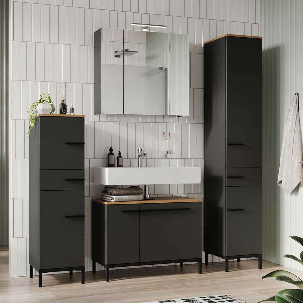 Badezimmermöbel in Dunkelgrau Eichefarben (vierteilig)